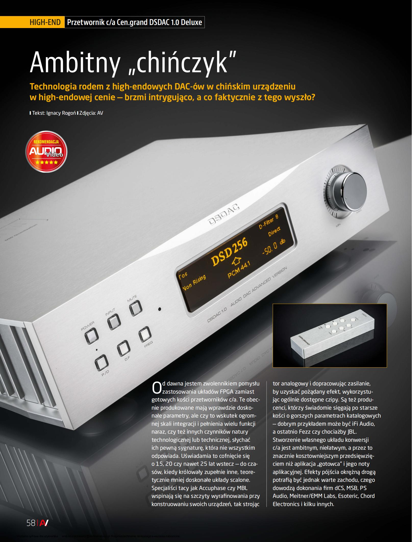Cen.Grand DSDAC1.0 Deluxe Model reviewed by Audio & Video, Poland Cen.Grand DSDAC1.0 Deluxe Model reviewed by Audio & Video, Poland